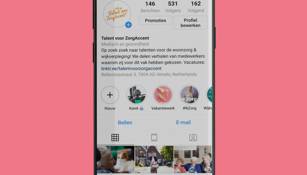 Instagram feed ontwerp Talent voor ZorgAccent
